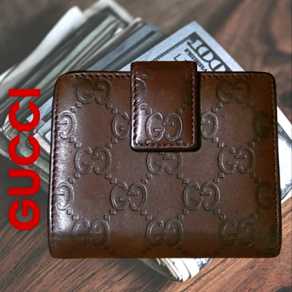 💯 GUCCI GG Guccissima Brown Leather Wallet